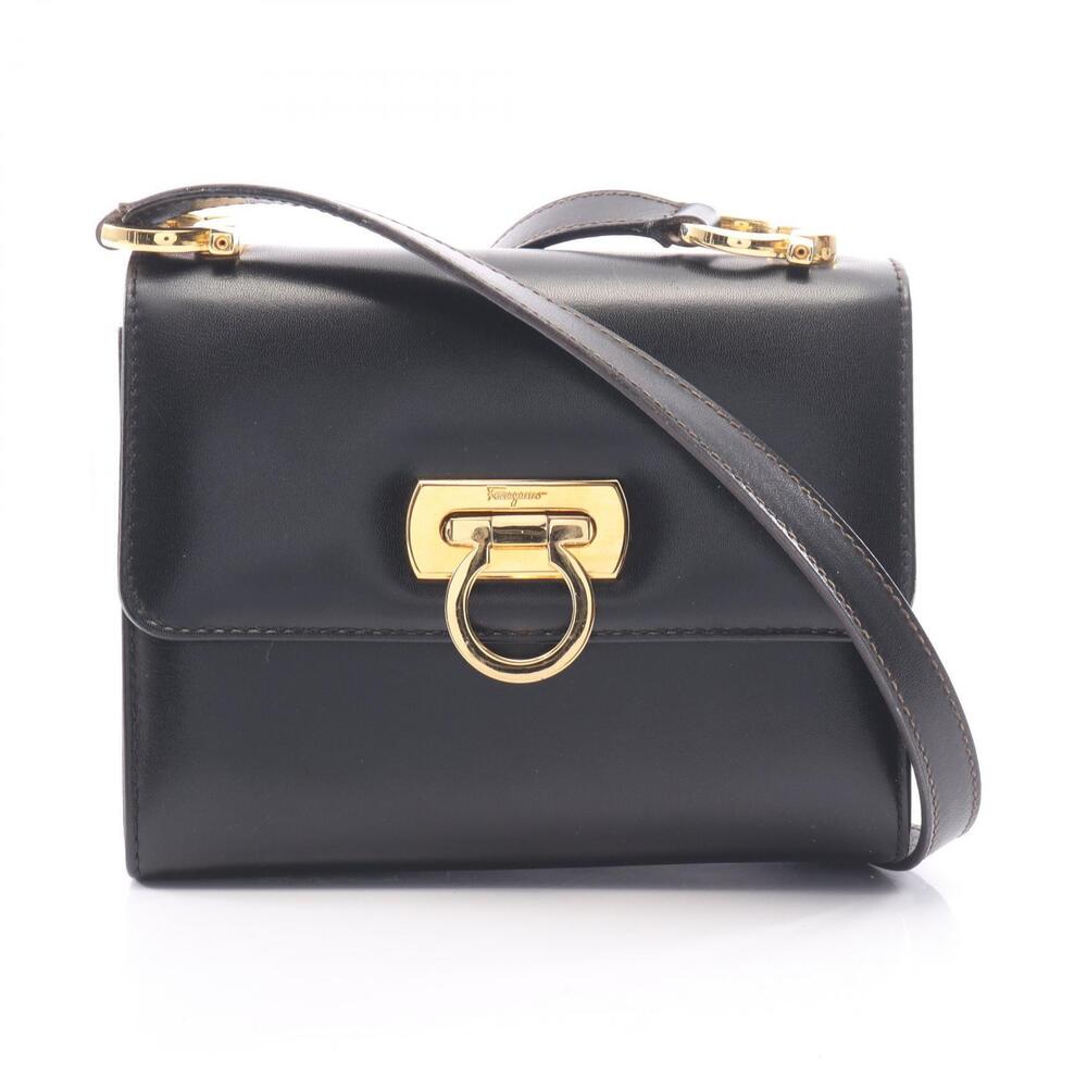 Salvatore Ferragamo Gancini Leather Shoulder Bag Black